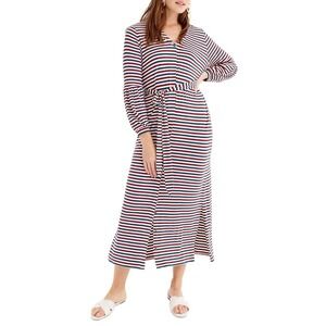 Universal Standard For J.Crew Jersey Bubble Sleeve Maxi Dress Striped Belt Sz S‎